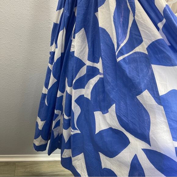 Anthropologie Abstract Leaf Maxi Dress Blue and White Coastal - Picture 8 of 15